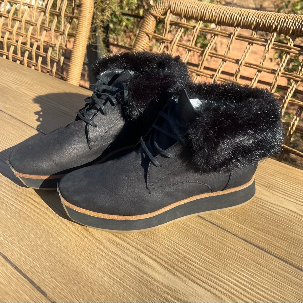 Aquatalia By Marvin K Womens Winter Ankle Boots 8.5 Black Leather Faux Fur Trim